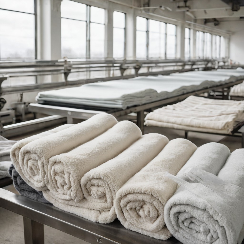 Heated blankets, heated apparel and winter warmth products being produced in a Chinese textile and home-goods factory
